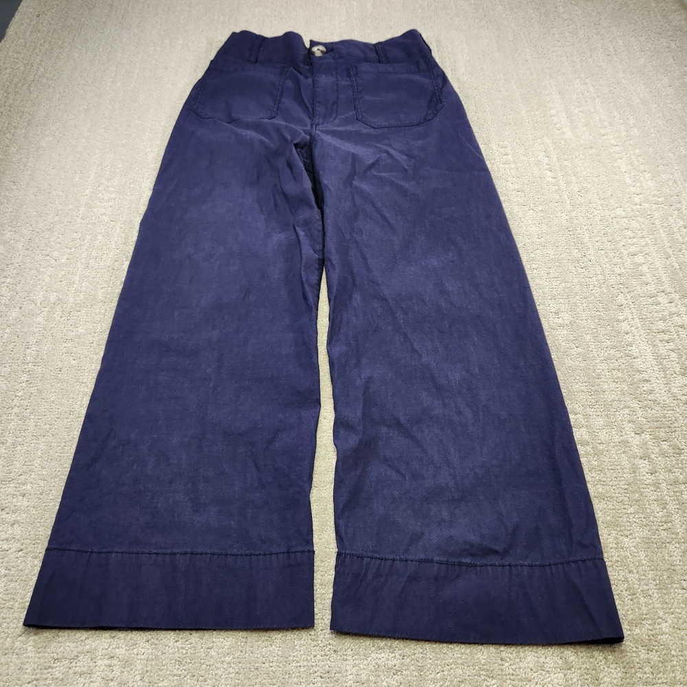Anthropologie Pants Women 30 Wide Leg Crop Linen High Rise Blue Boho Festival